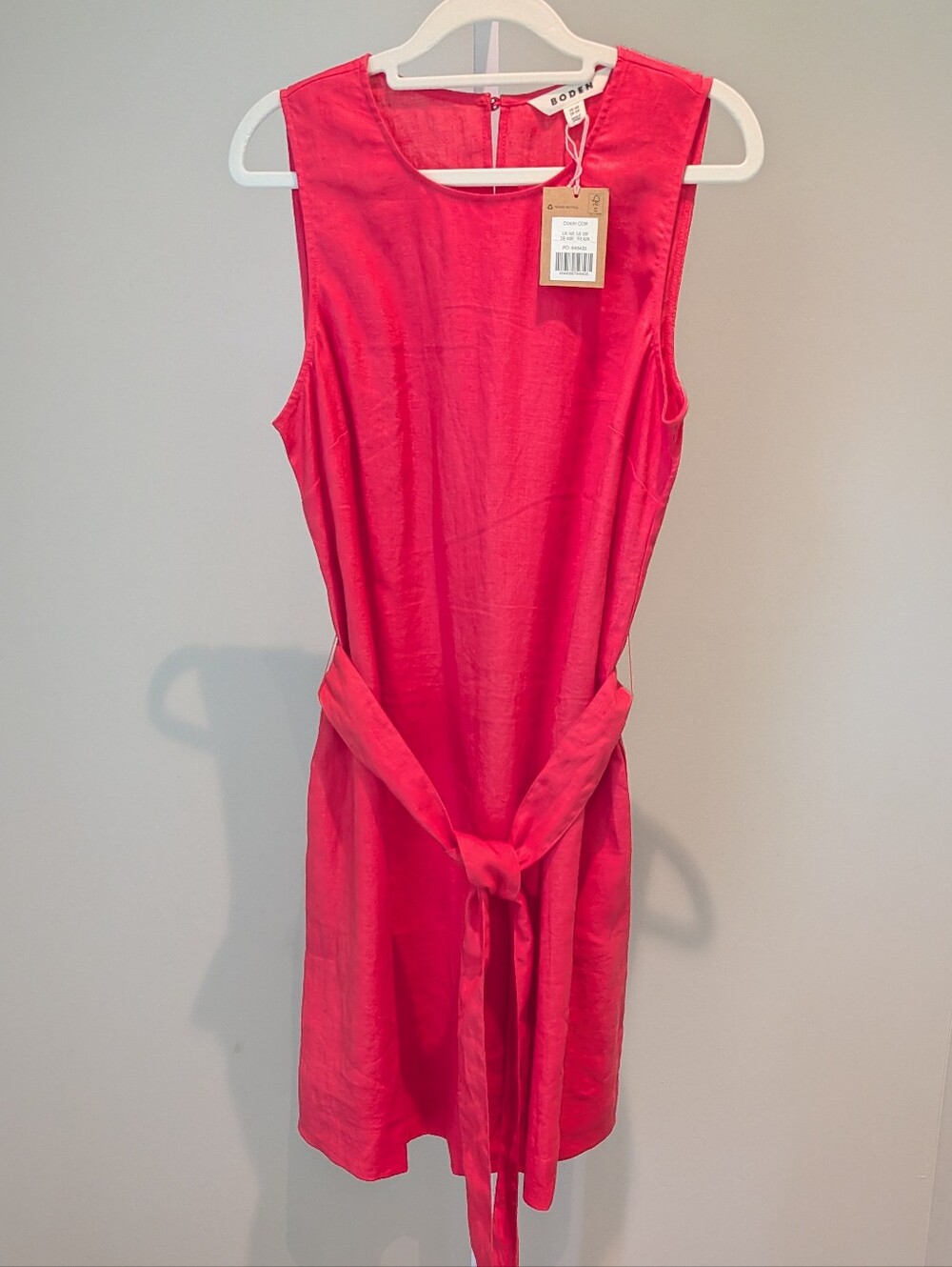 NWT Boden linen shift dress tie waist belt coral pink sleeveless sz 10